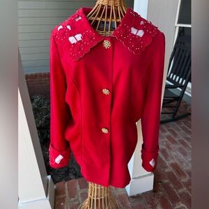Vintage MARK Red Embellished Blazer | 80s Glam | Size 10